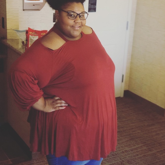 Roaman's Tops - Burgundy (Cold Shoulder) Top